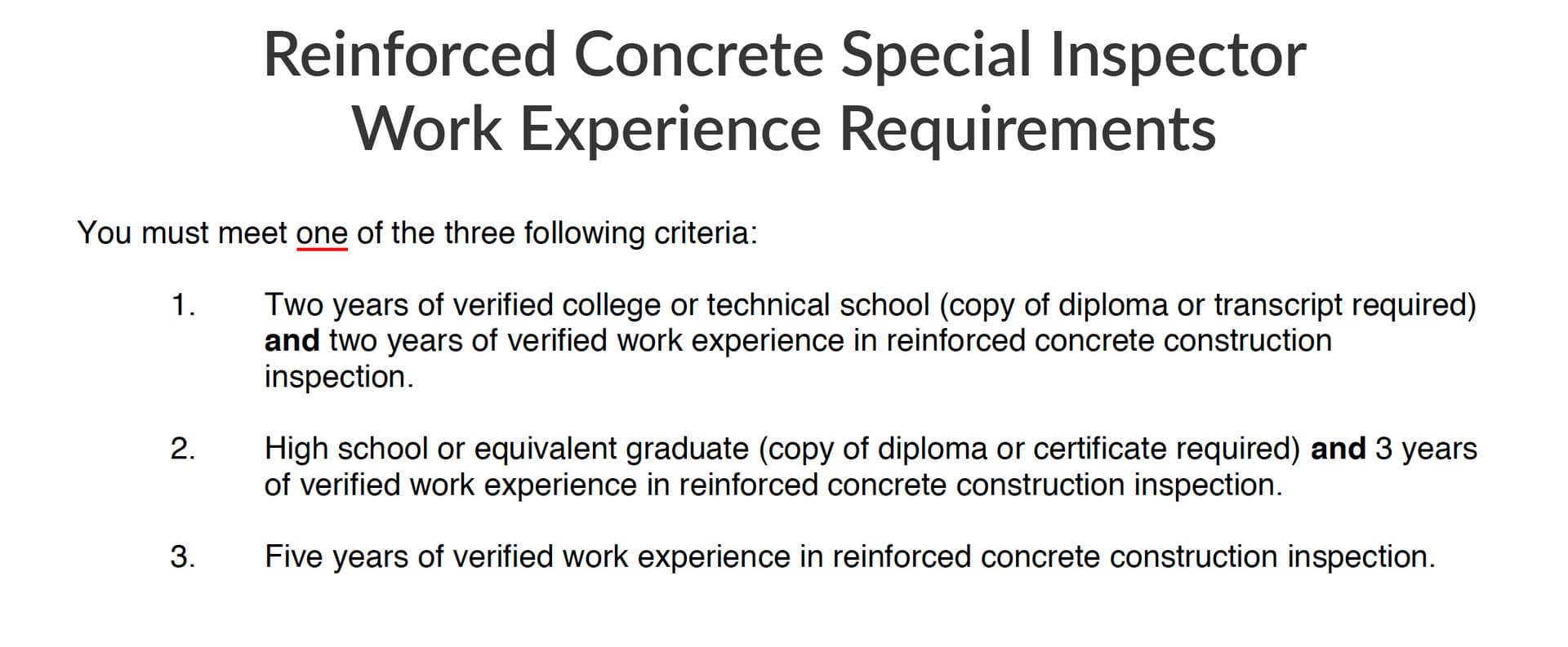 Work Experience Requirements